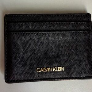 Calvin Klein Black Leather Card Case with Gold Logo